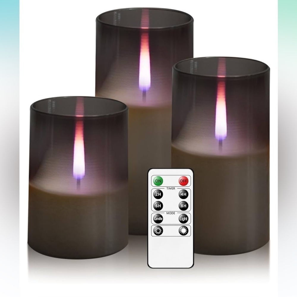 Smoky Gray LED Flickering Candle Set with Remote (3) in set acrylic